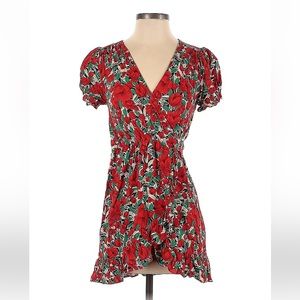 Zara Red Floral Wrap Dress, Small